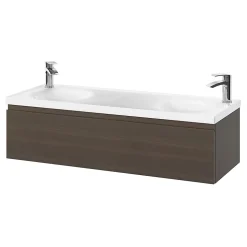 Plan double vasque l.120 x P.45 cm en céramique avec plage de dépose au centre, blanc, Kentia
