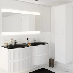 Plan double vasque verre noir mat Vague 138 cm