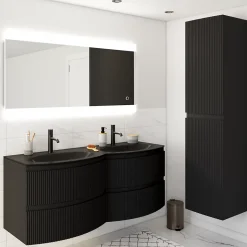 Plan double vasque verre noir mat Vague 138 cm