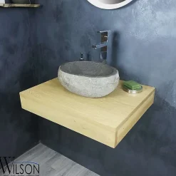 Plan salle de bain suspendu 60 cm Chêne naturel - Monica