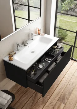Plan simple vasque blanc en résine l.120 cm pour 2 robinets, Pura+