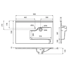 Plan simple vasque déportée à droite RESILOGE - 90 cm
