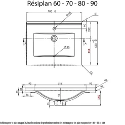 Plan simple vasque en résine de synthèse RESIPLAN - 90 cm