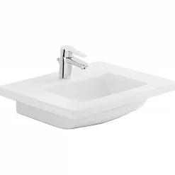 Plan vasque céramique traditionnelle SANINDUSA Palm 100 blanc a poser sur plan ou meuble