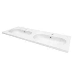 Plan vasque double l.120,6 x H.12,3 x P.45,2 cm, en céramique blanche, GoodHome levanna