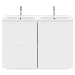 Plan vasque double l.120,6 x H.12,3 x P.45,2 cm, en céramique blanche, GoodHome levanna