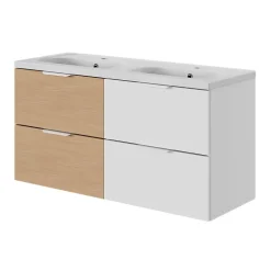 Plan vasque double l.120,6 x H.12,3 x P.45,2 cm, en céramique blanche, GoodHome levanna