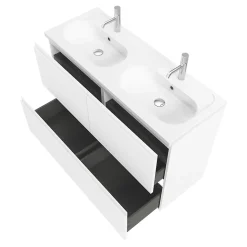 Plan vasque double l.120,6 x H.12,3 x P.45,2 cm, en céramique blanche, GoodHome levanna
