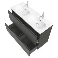 Plan vasque double l.120,6 x H.12,3 x P.45,2 cm, en céramique blanche, GoodHome levanna