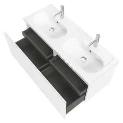 Plan vasque double l.120,6 x H.12,3 x P.45,2 cm, en céramique blanche, GoodHome levanna