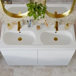 Plan vasque double l.120,6 x H.12,3 x P.45,2 cm, en céramique blanche, GoodHome levanna
