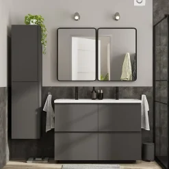 Plan vasque double l.120,6 x H.12,3 x P.45,2 cm, en céramique blanche, GoodHome levanna