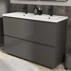 Plan vasque double l.120,6 x H.12,3 x P.45,2 cm, en céramique blanche, GoodHome levanna