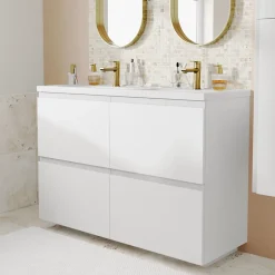 Plan vasque double l.120,6 x H.12,3 x P.45,2 cm, en céramique blanche, GoodHome levanna