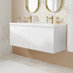 Plan vasque double l.120,6 x H.12,3 x P.45,2 cm, en céramique blanche, GoodHome levanna