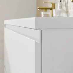 Plan vasque double l.120,6 x H.12,3 x P.45,2 cm, en céramique blanche, GoodHome levanna