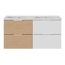 Plan vasque double l.120,6 x H.12,3 x P.45,2 cm, en céramique blanche, GoodHome levanna