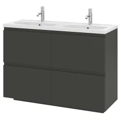 Plan vasque double l.120,6 x H.12,3 x P.45,2 cm, en céramique blanche, GoodHome levanna