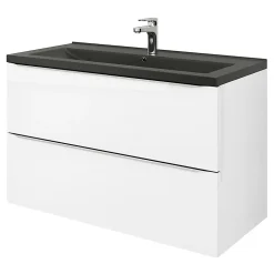 Plan vasque l.100 cm GoodHome Nira en porcelaine vitrifié coloris noir