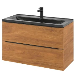 Plan vasque l.100 cm GoodHome Nira en porcelaine vitrifié coloris noir