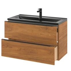 Plan vasque l.100 cm GoodHome Nira en porcelaine vitrifié coloris noir