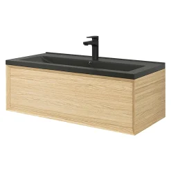 Plan vasque l.100 cm GoodHome Nira en porcelaine vitrifié coloris noir