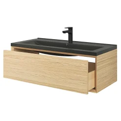 Plan vasque l.100 cm GoodHome Nira en porcelaine vitrifié coloris noir