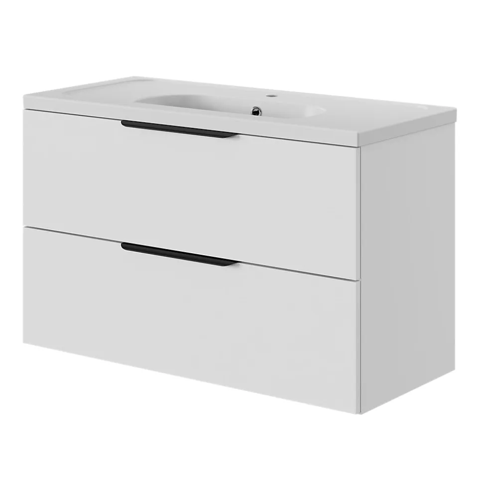 Plan vasque l.100,6 x H.12,3 x P.45,2 cm, en céramique blanche, GoodHome levanna
