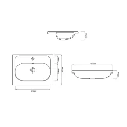 Plan vasque l.60,6 x H.12,3 x P.45,2 cm, en céramique blanche, GoodHome levanna