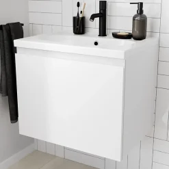 Plan vasque l.60,6 x H.12,3 x P.45,2 cm, en céramique blanche, GoodHome levanna