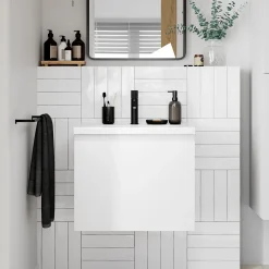 Plan vasque l.60,6 x H.12,3 x P.45,2 cm, en céramique blanche, GoodHome levanna