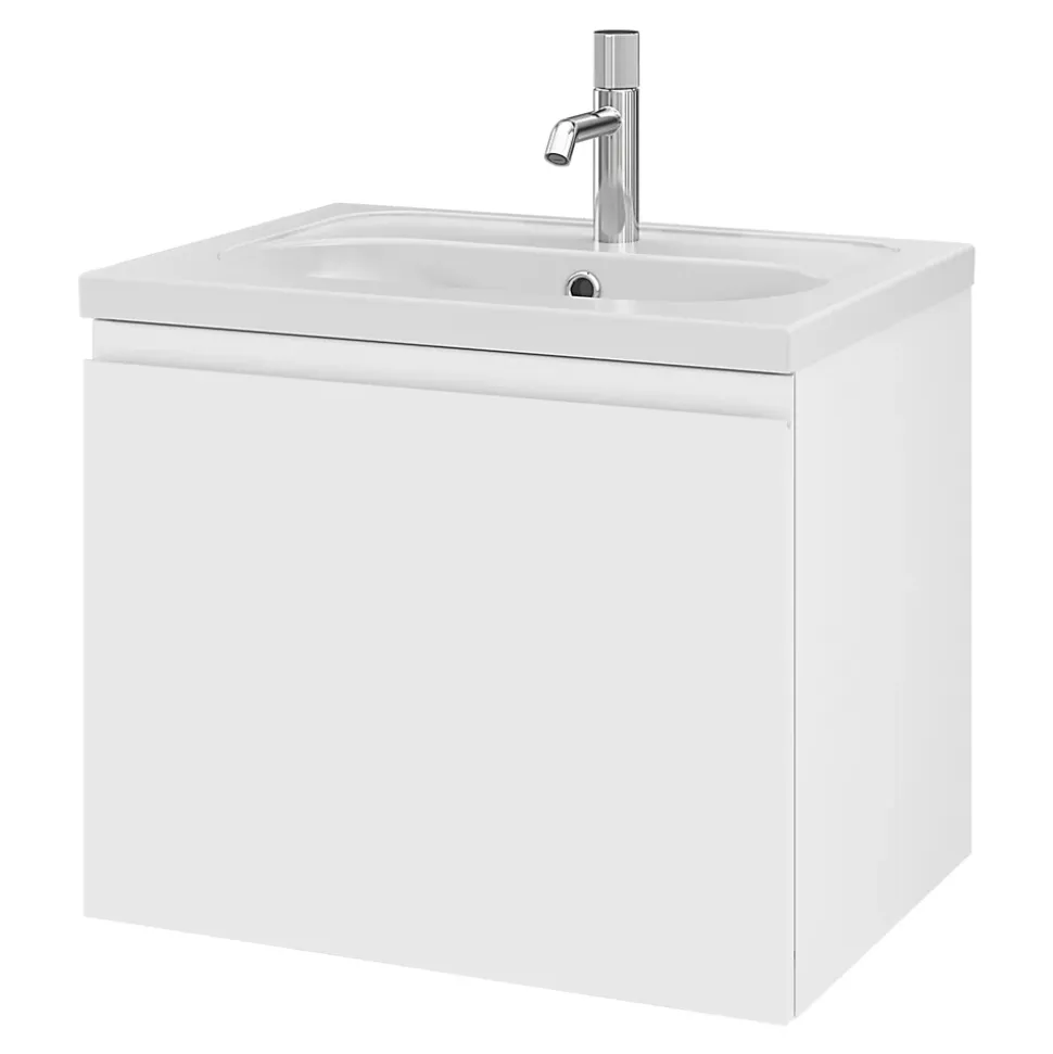 Plan vasque l.60,6 x H.12,3 x P.45,2 cm, en céramique blanche, GoodHome levanna