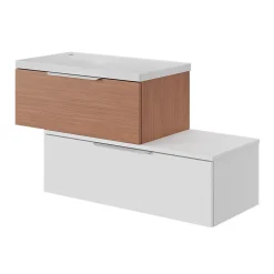Plan vasque l.80 x P.45 cm en céramique avec plage de dépose à droite, blanc, Kentia