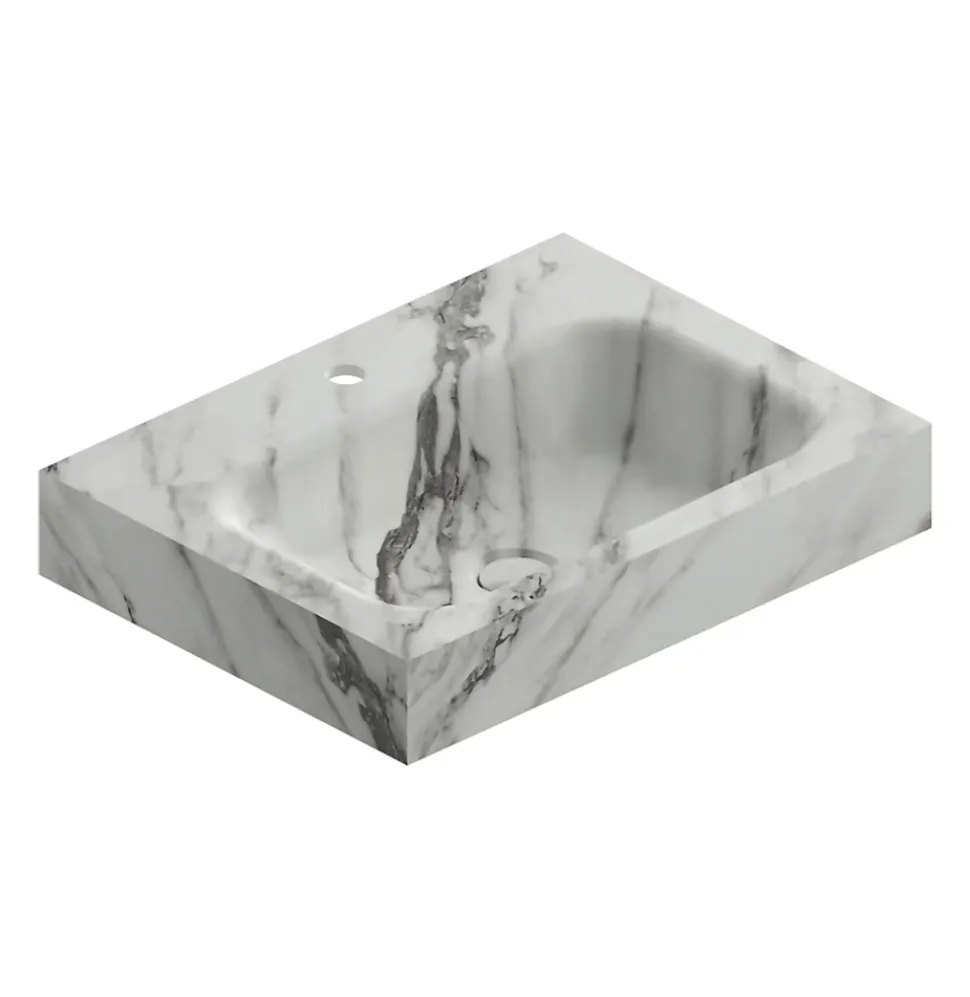 Plan vasque L.60 x P.45,3 x H.10 cm, finition blanc veiné, Stonetec