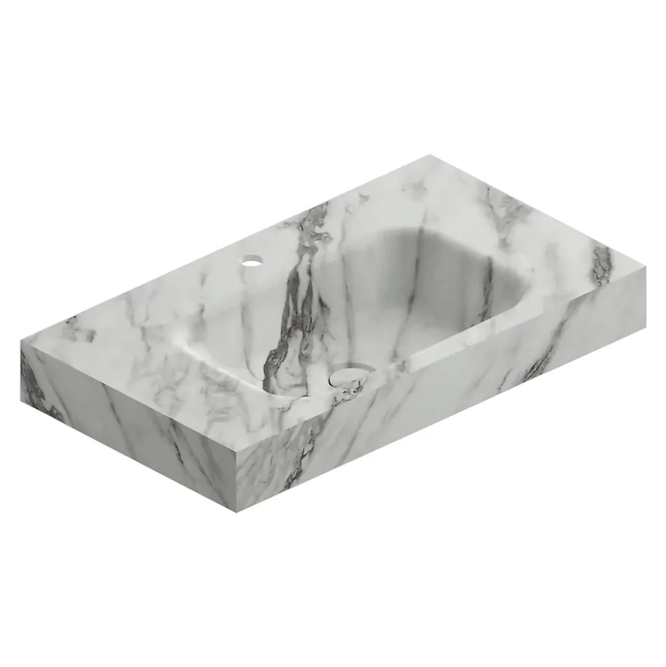 Plan vasque L.80 x P.45,3 x H.10 cm, finition blanc veiné, Stonetec
