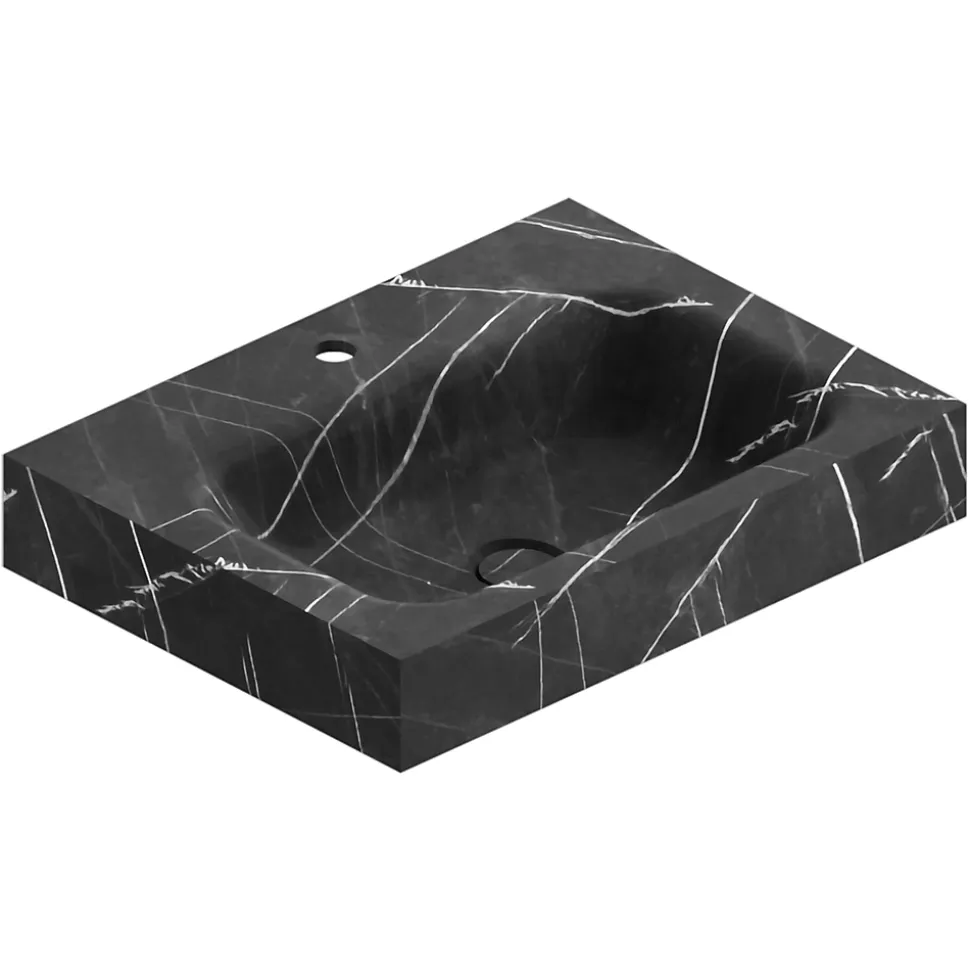 Plan vasque L.60 x P.45,3 x H.10 cm, finition noir veiné, Stonetec