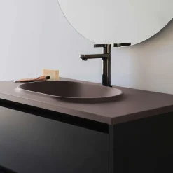 Plan vasque lavabo POALGI résine Wraitom 100x46 cm marron tundra série Bül
