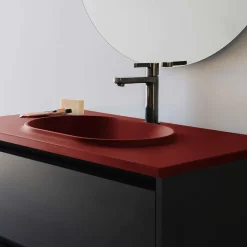 Plan vasque lavabo POALGI résine Wraitom 120x46 cm rouge tassili série Bül