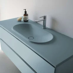 Plan vasque lavabo POALGI résine Wraitom 120x46 cm vert liquen série Bül