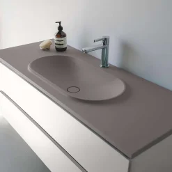 Plan vasque lavabo POALGI résine Wraitom 80x46 cm gris concret série Bül