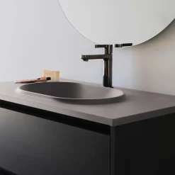 Plan vasque lavabo POALGI résine Wraitom 80x46 cm gris concret série Bül