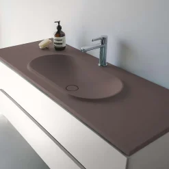 Plan vasque lavabo POALGI résine Wraitom 120x46 cm marron tundra série Bül