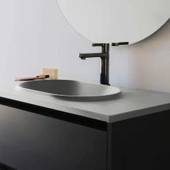 Plan vasque lavabo POALGI résine Wraitom 120x46 cm gris humo série Bül