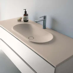 Plan vasque lavabo POALGI résine Wraitom 120x46 cm blanc perle série Bül