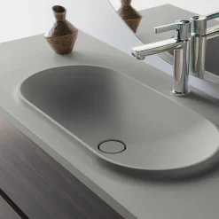Plan vasque lavabo POALGI résine Wraitom 80x46 cm gris humo série Bül