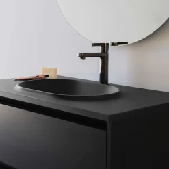 Plan vasque lavabo POALGI résine Wraitom 80x46 cm noir antracita série Bül