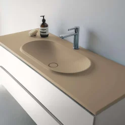 Plan vasque lavabo POALGI résine Wraitom 80x46 cm beige albero série Bül