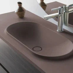Plan vasque lavabo POALGI résine Wraitom 80x46 cm marron tundra série Bül