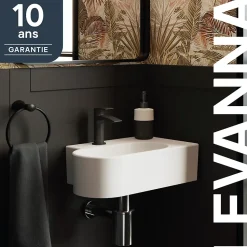 Plan vasque lave-mains en céramique, l.47,5 x H.13,3 x P.29,5 cm, blanc, GoodHome Levanna