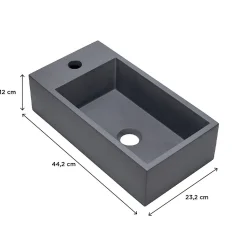 Plan vasque lave-mains l.44,2 x H.12 x P.23,2 cm, béton gris, Homesight